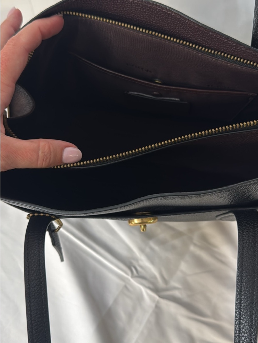 Coach Black Pebbled Leather Top-Handle Tote with Gold Turn-Lock - Picture 6 of 8